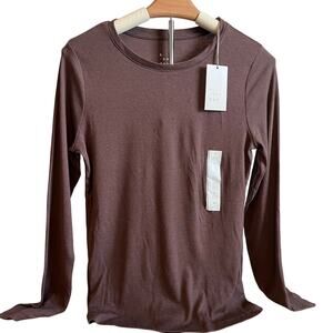 A New Day Women's Brown Long Sleeve Ribbed T-Shirt - Size Medium - NWT